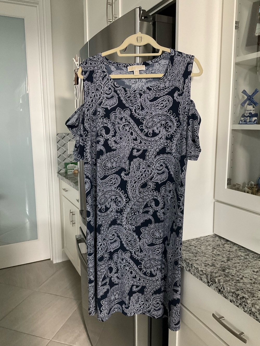 Michael Kors Navy Paisley Cold-Shoulder Dress